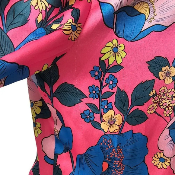 Zara Womens Tie Front Floral Neon Long Sleeve Top Size Small - Picture 4 of 7